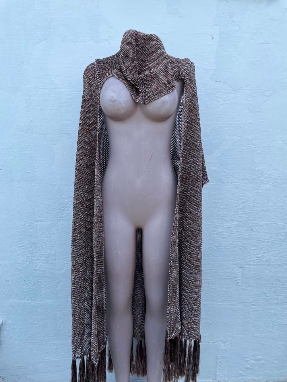 Free People Brown Hooded Fringe Knit Wrap